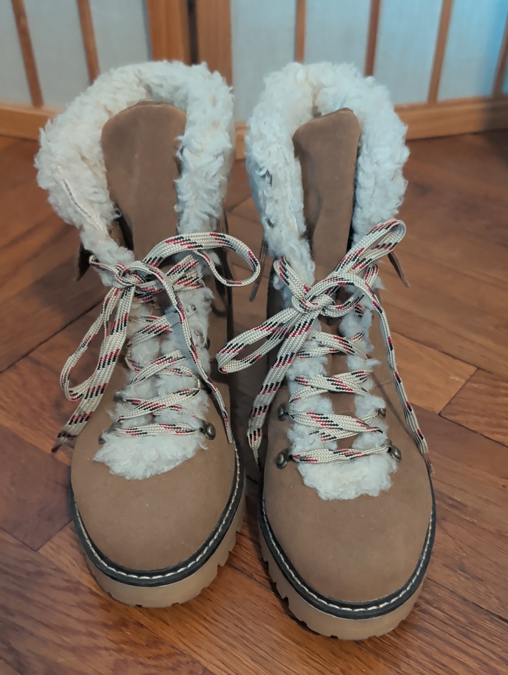 Time and Tru Tan Faux-Shearling Lace-Up Winter Boots